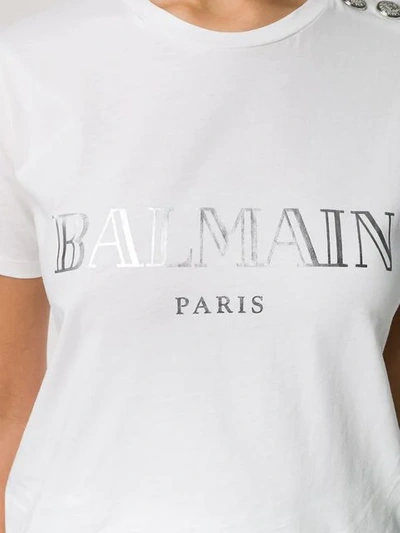 Shop Balmain Embellished Buttons T-shirt In White
