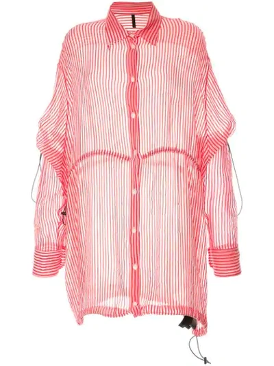 Shop Ben Taverniti Unravel Project Stripe Drawstring Over Shirt In Pink