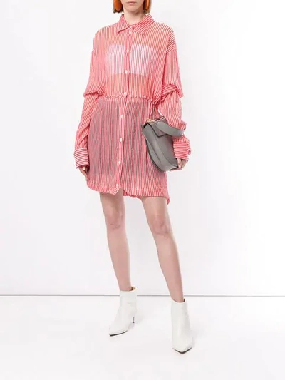 Shop Ben Taverniti Unravel Project Stripe Drawstring Over Shirt In Pink