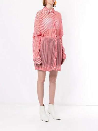 Shop Ben Taverniti Unravel Project Stripe Drawstring Over Shirt In Pink