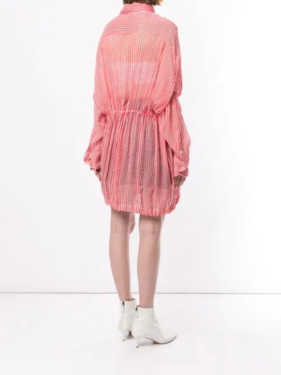 Shop Ben Taverniti Unravel Project Stripe Drawstring Over Shirt In Pink