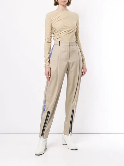 Shop Irene Vinyl Stripe Chino Pants In Brown