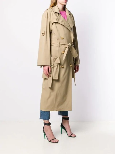 Shop Balmain Double Breasted Trench Coat In Brown