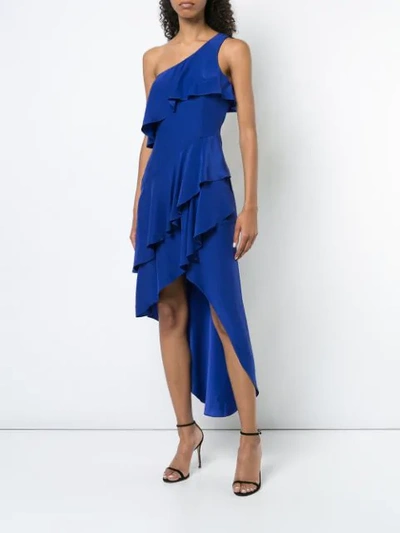 Shop Haney Asymmetric Ruffle Dress In Blue