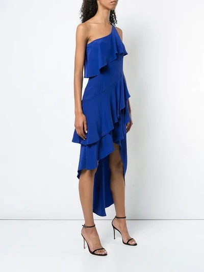 Shop Haney Asymmetric Ruffle Dress In Blue