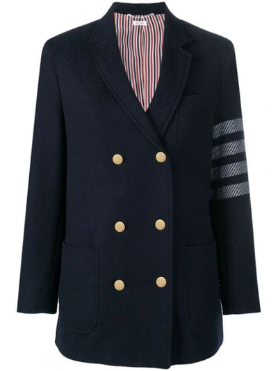 Shop Thom Browne 4-bar Navy Jacquard Sack Jacket In Blue