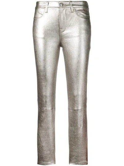 Shop Frame Slim-fit Leather Trousers In Silver