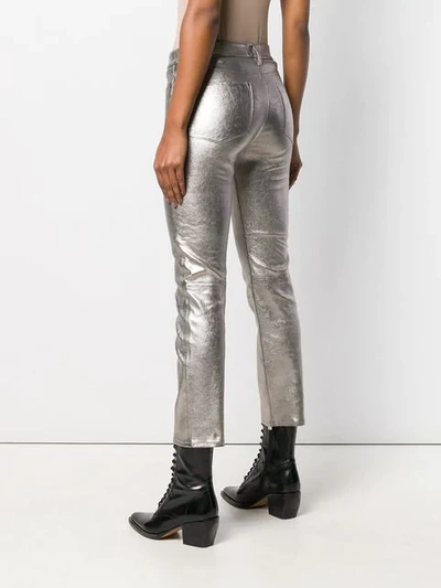 Shop Frame Slim-fit Leather Trousers In Silver