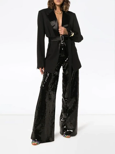 Shop Halpern Wide Leg Sequin Embellished Trousers In Black