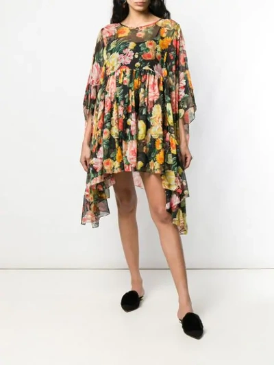 Shop Dolce & Gabbana Flared Floral Dress In Black