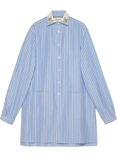 Shop Gucci Striped Oversize Cotton Shirt In Blue