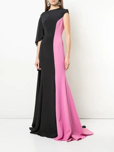 Shop Christian Siriano Ruffled Capelet Gown In Black