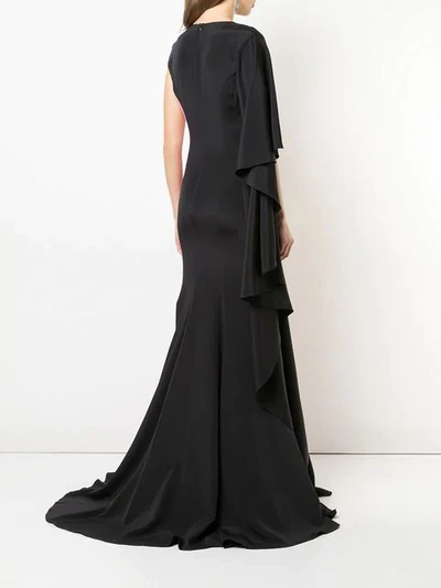 Shop Christian Siriano Ruffled Capelet Gown In Black