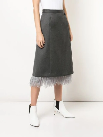 Shop Maison Margiela Fringe Detail Midi Skirt In Grey