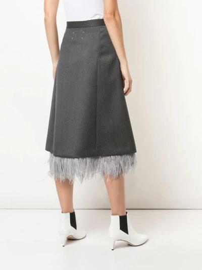 Shop Maison Margiela Fringe Detail Midi Skirt In Grey