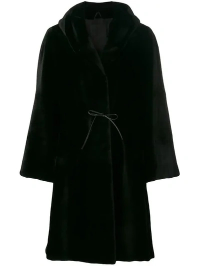 Shop Liska Dawson Hooded Fur Coat In Black