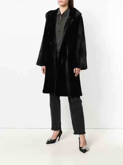 Shop Liska Dawson Hooded Fur Coat In Black