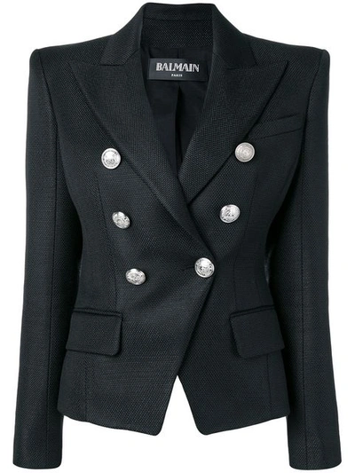 Shop Balmain Pointed Shoulders Blazer In C0100 Noir