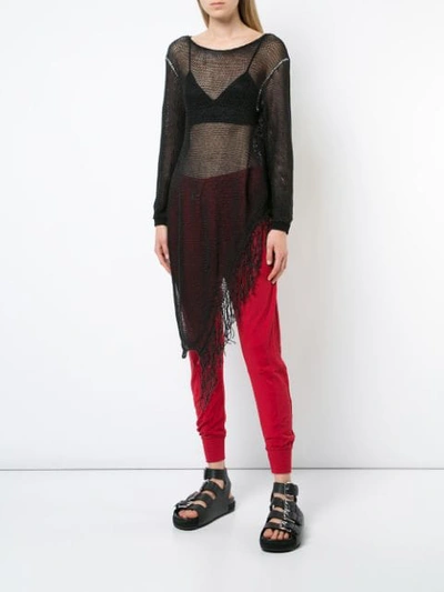 Lost & Found Mesh Knit Fringe Pullover In Black