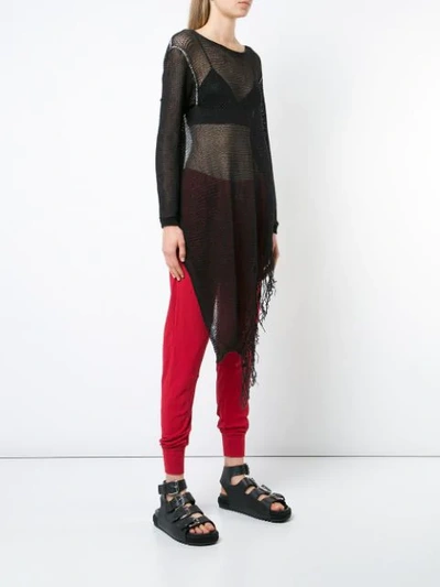 Lost & Found Mesh Knit Fringe Pullover In Black