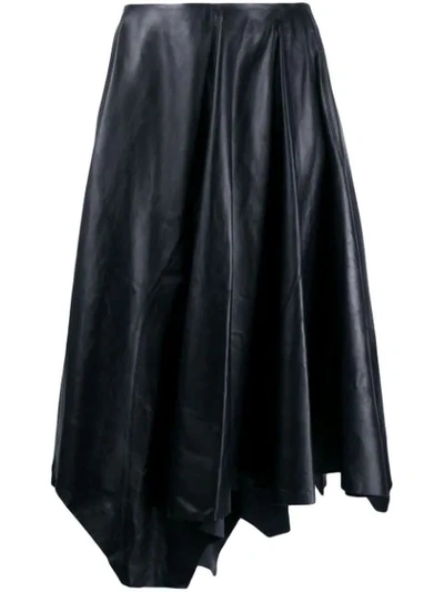 MARNI NAPPA LEATHER ASYMMETRIC PLEATED SKIRT - 蓝色