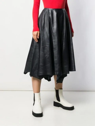 Shop Marni Leather Pleated Skirt In 00b98 Black Navy