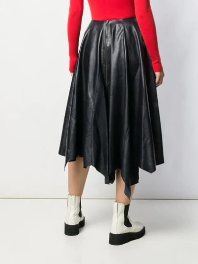 MARNI NAPPA LEATHER ASYMMETRIC PLEATED SKIRT - 蓝色