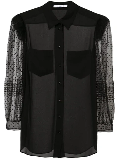 Shop Givenchy Sheer Point D'esprit Sleeve Shirt In Black