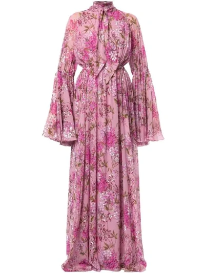 Shop Giambattista Valli Floral Flared Maxi Dress In Pink