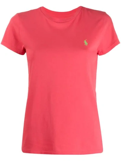 Shop Polo Ralph Lauren Logo Embroidered T-shirt In Pink