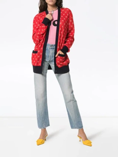 Shop Gucci Gg Print Cardigan  In 6527 Red