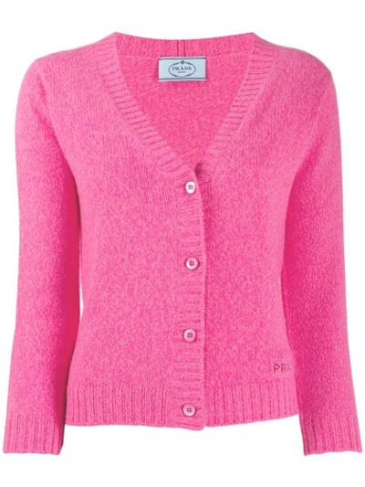 Shop Prada Knitted Cropped Cardigan In F0029 Fuxia