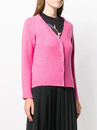 Shop Prada Knitted Cropped Cardigan In F0029 Fuxia