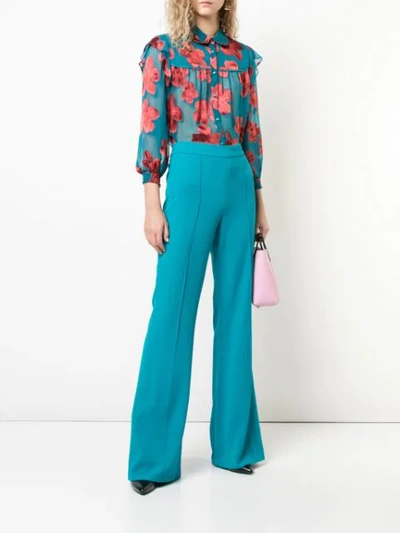 Shop Alice And Olivia Ziggy Floral Print Blouse In Blue