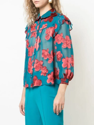 Shop Alice And Olivia Ziggy Floral Print Blouse In Blue