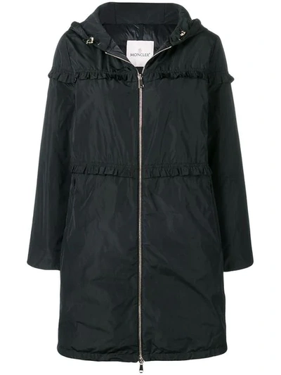 Shop Moncler Ruffle Trim Padded Coat In Black