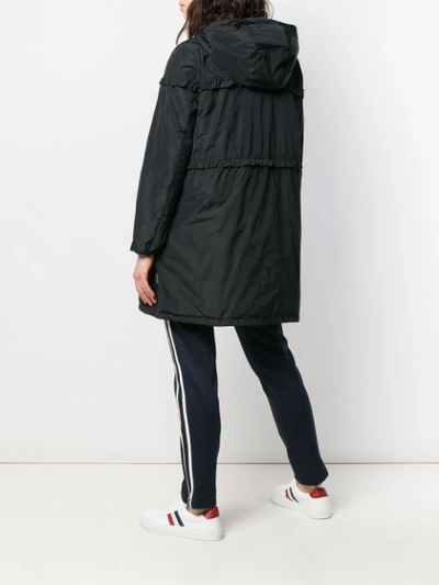 Shop Moncler Ruffle Trim Padded Coat In Black