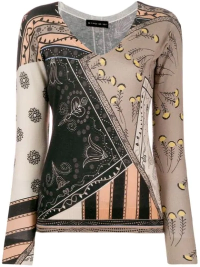 Shop Etro Mixed Print Knitted Jumper In Neutrals