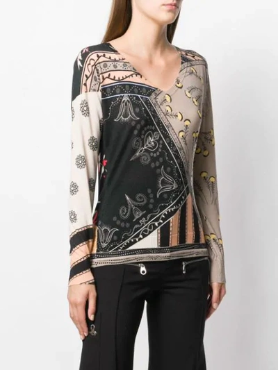 Shop Etro Mixed Print Knitted Jumper In Neutrals