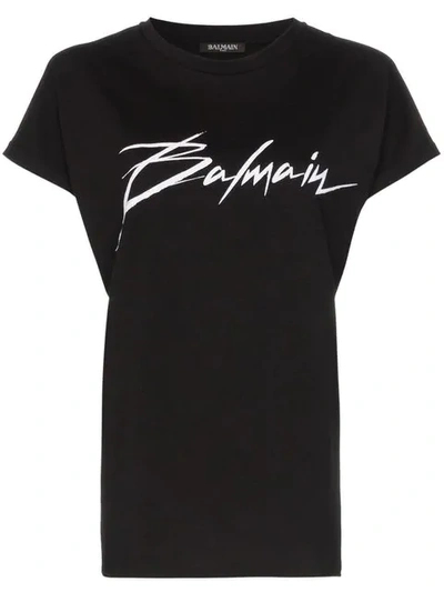 Shop Balmain Crew Neck Logo T-shirt In Black