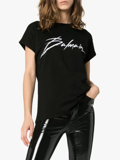 Shop Balmain Crew Neck Logo T-shirt In Black