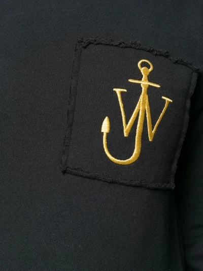 Shop Jw Anderson Washed Black Raw-edge Logo Sweatshirt With Pocket Detail