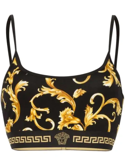 Shop Versace Baroque Print Sports Bra In Black