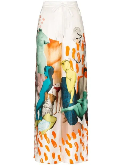 MARNI TIE WAIST WIDE LEG PRINTED TROUSERS - 白色