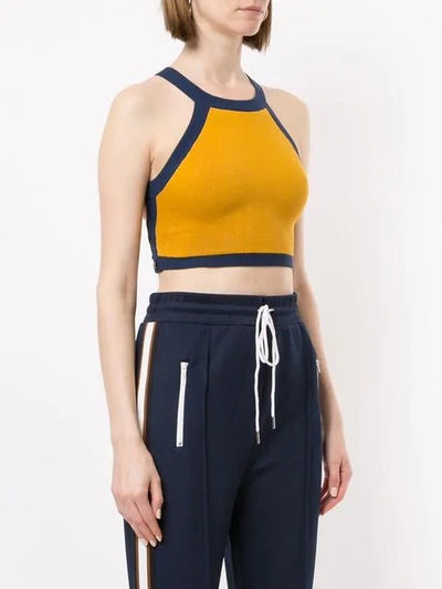 Nagnata Strap Back Crop Sports Top In Turmeric Navy Cream