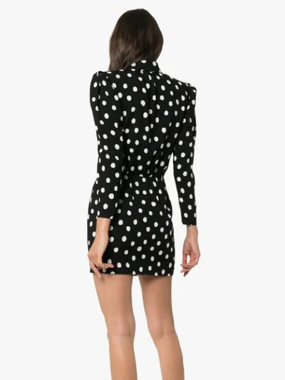 Shop Saint Laurent Pussy-bow Polka-dot Mini Dress In Black