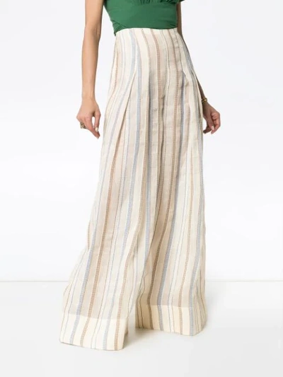 Shop Jacquemus Stripe Embroidered High Waisted Wide Leg Trousers In Neutrals