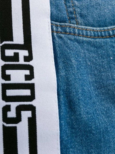 Shop Gcds Logo Stripe Denim Shorts In Blue