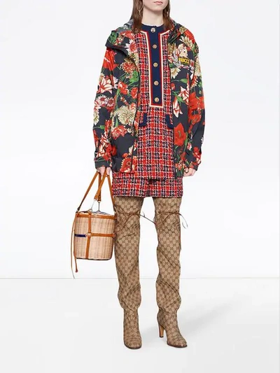 Shop Gucci Tweed Check Tunic Dress In Red