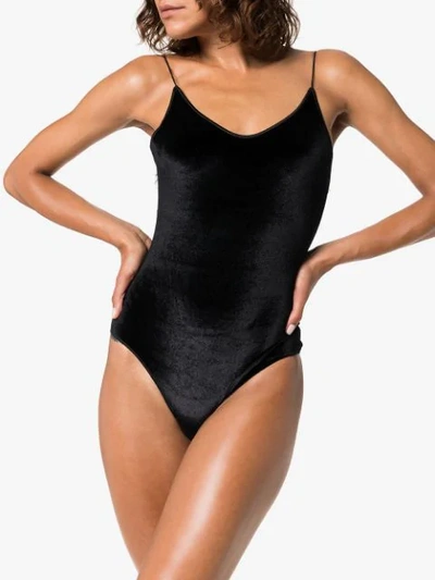 Shop Oseree Travaillé Velvet Swimsuit In Black